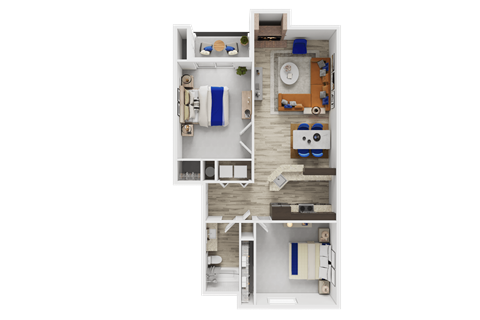 Floor plan for 2 beds, 1 bath, 906 sqft